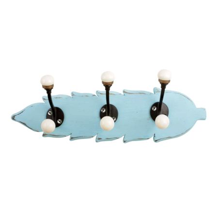 Turquoise Black Double Loop Ceramic Iron Wooden Hooks